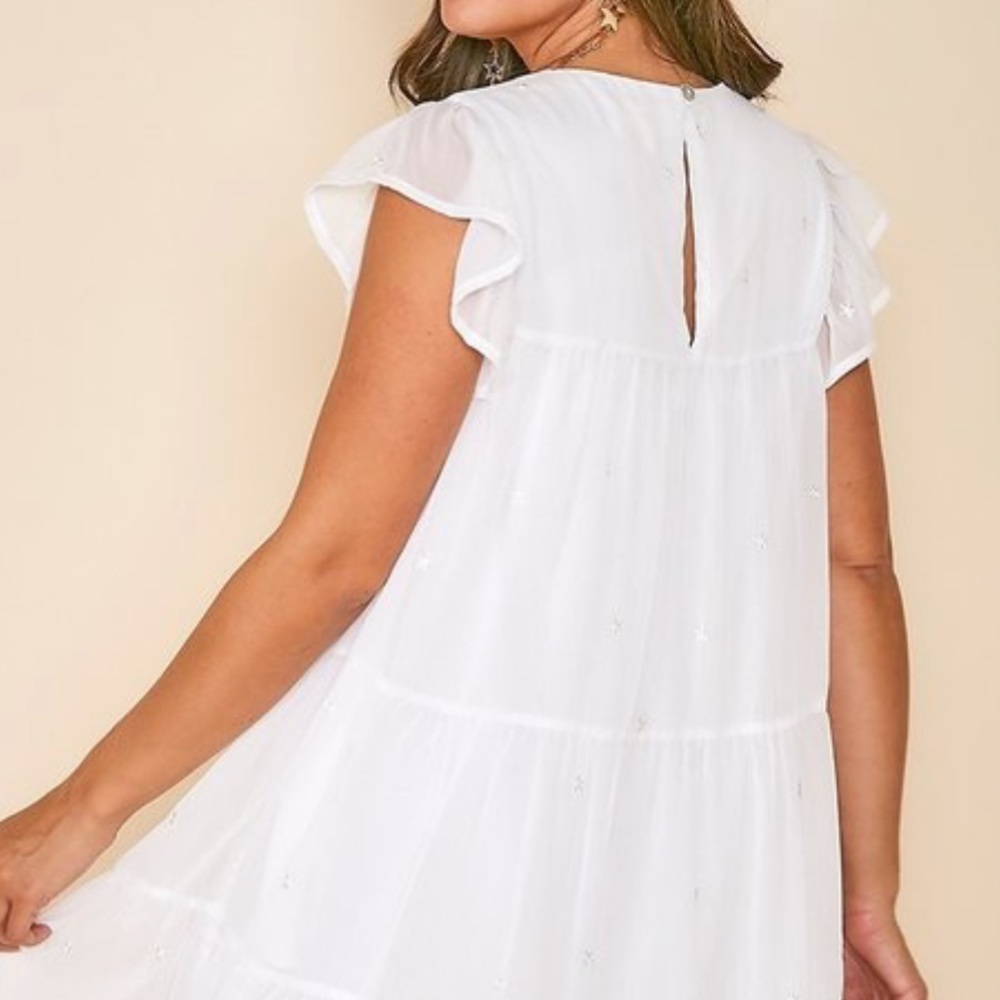 Babydoll Mini Dress Women size Small Medium Large White Ruffle Chiffon Skirt - Picture 4 of 4
